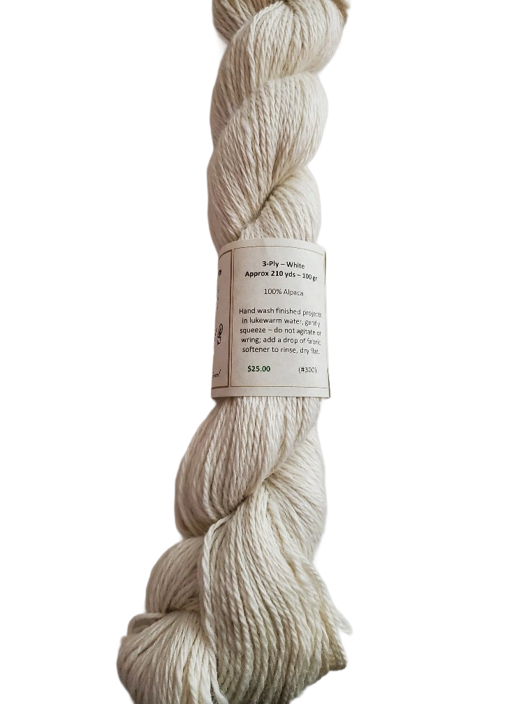 Cozy White Alpaca Yarn: Luxuriously Soft 3-Ply, Pure & Natural, Perfect for Your Next Project SKU 300